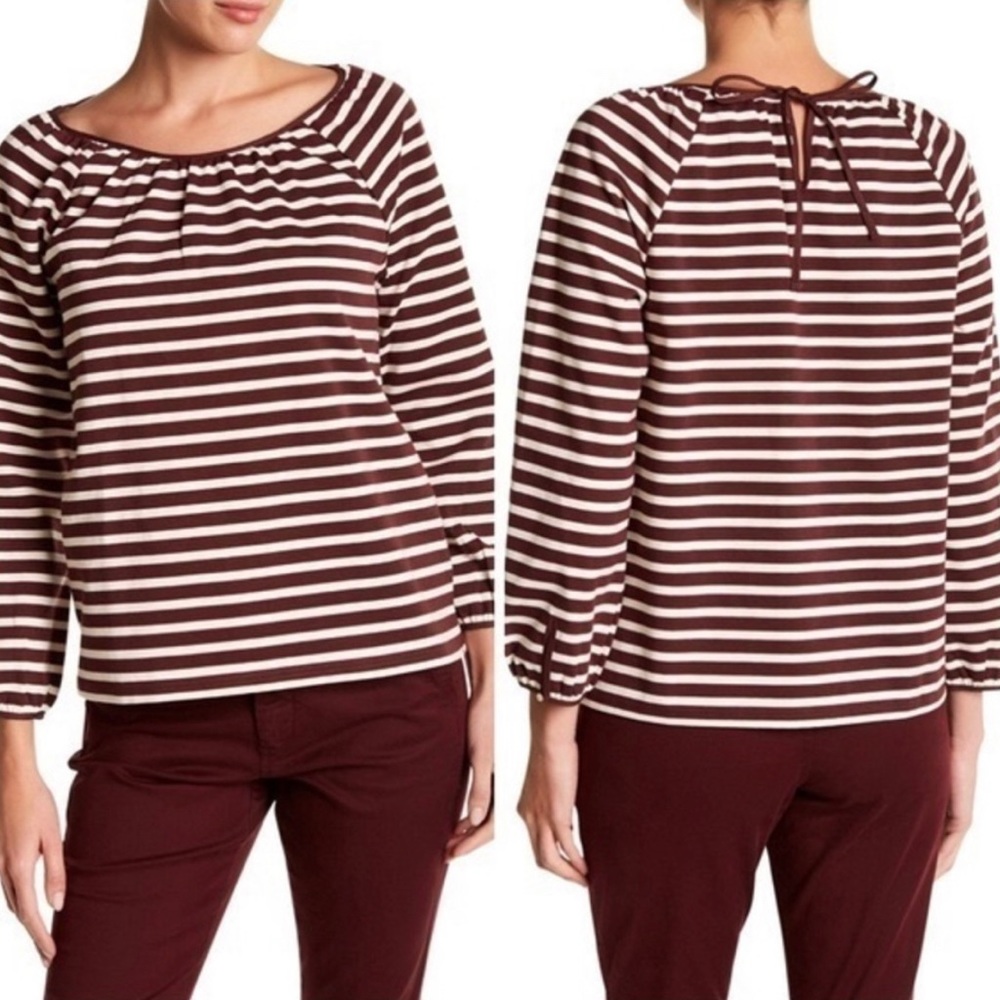 J.CREW Cotton Merlot White Stripe Tie Back Present Muslin Shirt Size M